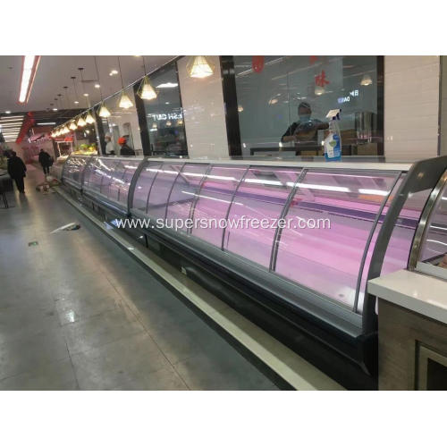 Sliding curved glass serve over deli refrigerator counter